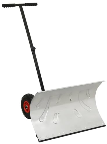 Ordellia Pala quitanieves con ruedas, de metal galvanizado, con escudo de 74 x 46 cm, 2 ruedas llenas de aire, mango ajustable en 5 posiciones, para acera, entrada, patio, garaje