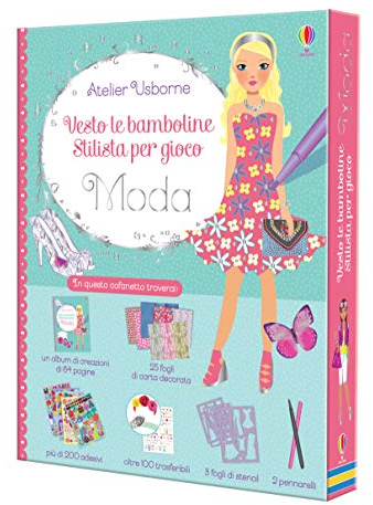 Moda. Vesto le bamboline. Stilista per gioco. Con gadget. Con Adesivi