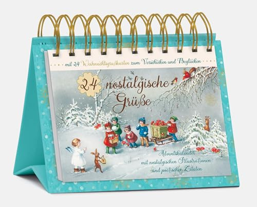 Tisch-Adventskalender 24 nostalgische Grüße: Postkartenkalender zum Aufstellen