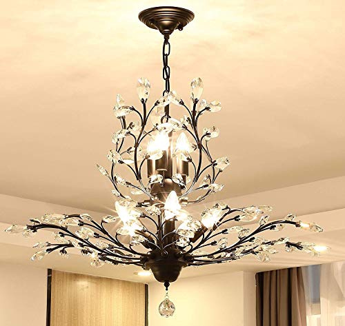 Ganeed Kristall Kronleuchter Vintage Pendelleuchte Schwarz 8 Lichter
