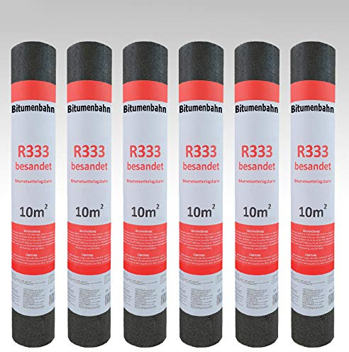 Isolbau Dachpappe R333 besandet - Bitumenbahn mit Rohfilzeinlage zur Dachabdichtung - 60 m² (6 Rollen)