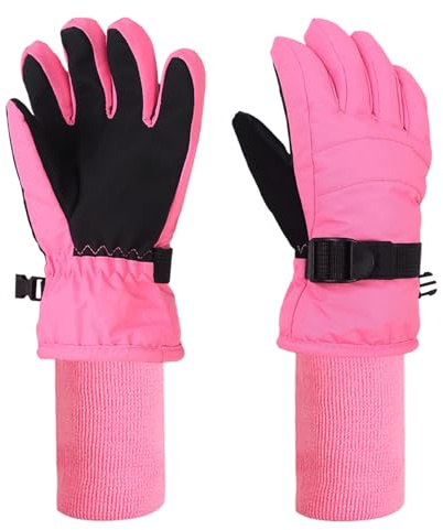 XTACER Kids Warm Gloves Winter Warm Cold Weather Gloves for Outdoor Sports Snowboard (Light Pink-Long Cuff, 8-10 Years)