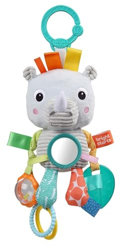 Bright Starts, Spielzeug für Den Kinderwagen, Nashorn - mit Rassel, Spiegel und Taggie Schlaufen