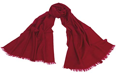 Avenella XXL Merino-Wollschal Damenschal (205x68 cm inkl. KURZE FRANSEN); Feiner & weicher unifarbener Schal Tuch Stola, 100% Wolle in vielen Farben, Bordeauxrot