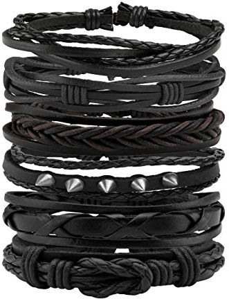Manfnee Geflochtenes Lederarmband Punk Goth Rope Wrap Armband Armbänder Männer Frauen Verstellbar