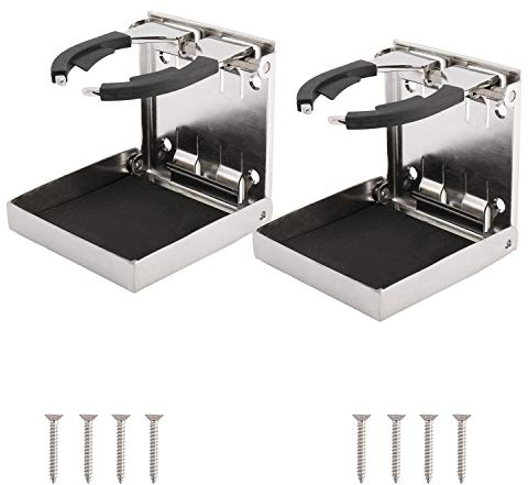DasMarine 2 PCS Stainless Steel Adjustable Folding Down Drink Holder Cup Holder for Marine/Boat/Caravan/Car (2 PCS)