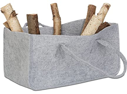 1x Borsa Portalegna per Camino in Feltro Cesto Portatile Portariviste Pieghevole HxLxP: 25x25x50 cm, Grigio