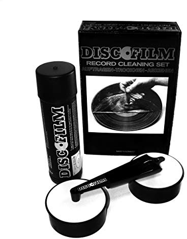 DISCOFILM Schallplattenreiniger Set – 500 ml Vinyl Cleaner inkl. 2 LP-Bases & Dispenser – für Schallplatten, CD, DVD & Blu-ray – rückstandsfreie Reinigung – Made in Germany