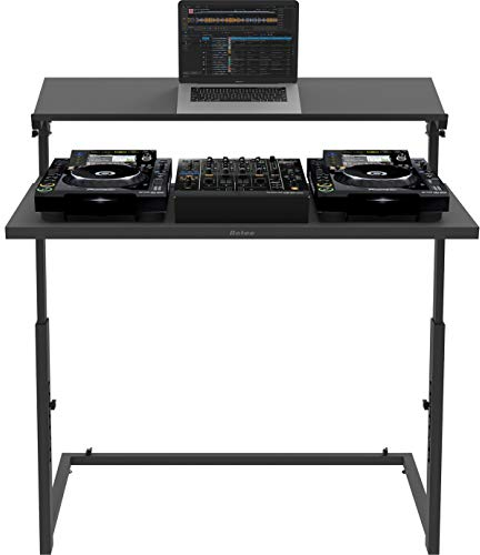 Antoc by Recordcase DJS-44 DJ Tisch - 1150 × 650 × 1150 mm - Höhenverstellbarer DJ-Stand aus Stahl mit Laptop-Ablage - Schwarz - Portable Arbeitsfläche für Mixer und 2 Player