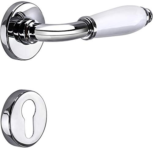 JUVA Drückergarnitur Chrom - Porzellan weiß Türbeschlag Chrom Türgriff Zimmertür | Türdrücker Antik Vintage Innentüren | Türklinke PZ - Profilzylinder | MARINA 108 | 1 Design Türgarnitur mit Schrauben