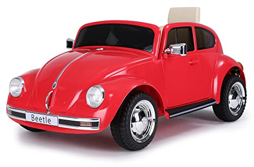 FEBER Beetle Rojo 12V, Coche eléctrico, radiocontrol: Faros con luz, 2 Marchas, Acelerador y Freno eléctrico, a Partir de 3 años, Famosa (800013448)