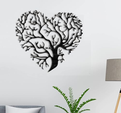 Baum des Lebens Wanddeko Baum Herz Wanddekoration Deko mehr Farben Tree of Life Wooden Wall Decoration Family Wall Art Geometrische Ornamente Minimalistische Wandkunst Hängende Dekoration (Silver)