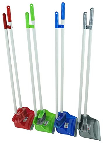 HAC24 4 delar sopskyffel sopborste med långt handtag sopset kvast spade med gummiläpp i plast