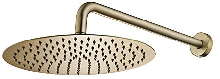 Ksunun 10 Zoll Duschkopf Regendusche Runden Regenduschkopf Ultradünner Druckverstärkendes Einbauduschköpfe mit Anti-Kalk-Silikondüse Kopfbrause Gebürstetes Gold-Finish mit Brausearm