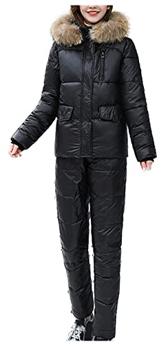 IQYU Schneeanzug Damen Zweiteilig - Skianzug Damen 2 Teilig :Skibekleidung Set Schneeanzug Lang Skijacke,Skisuit,Snowboardjacke,Mit Fellkapuze,Warme,Winterjacke,Kapuzenjacke FüR Skifahren