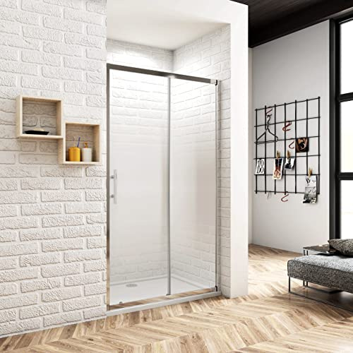 Porta Scorrevole Per Nicchia Box Doccia entrata Laterale Vetro Temperato Serigrafato Bianco Opaco Graduale 6 mm Profilo Cromato Lucido 140x190 cm (Larghezza x Altezza)