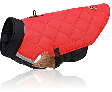 Hunde-Winterweste, warme reflektierende Jacke mit D-Ring, kaltes Wettermantel für mittelgroße und große Hunde, Größe L (rot)