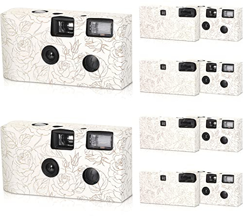 Zhengmy 10 Pack Disposable Camera Bulk for Wedding, 34mm Single Use Camera Bulk with Flash One Time for Gathering Wedding Travel(Gold Rose,Retro Color Film)