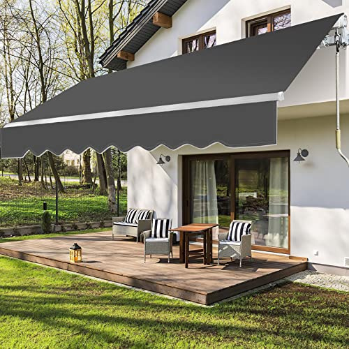 Joparri Markise 300 x 250 cm Grau Balkonmarkise mit Handkurbel, Sonnenschutz, Blickdicht Gelenkmarkise für Balkon, Terrasse, Garten