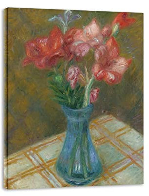 NOLEGA William James Glackens Bild mit Rahmen,Berühmte Gemälde Poster Gladiolen in grüner Glasvase Druck auf Leinwand,Reproduktion auf Leinwand,Wohnzimmer Wandkunst Bilder 20x25cm Gerahmt