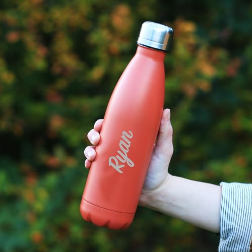 eBuyGB Personalised Meta Water Bottle, Back to School Bottle with Any Name, Insulated Girls, Boys 500ml Vacuum Flask (Orange)