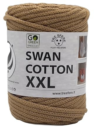 SWAN COTTON XXL (2508 - Miele), filato per borse, cappelli, cestini, sottopiatti, pochette composizione 70% cotone riciclato 30% poliestere, Bobina 250 Grammi 65 Metri