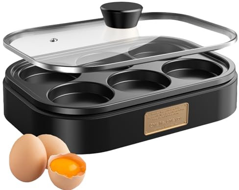 SYFUNLV Padella multifunzionale, padella elettrica, 900 Watt, padella per uova fritte a induzione, con 6 scomparti, per uova fritte con cavità per uova (nero)