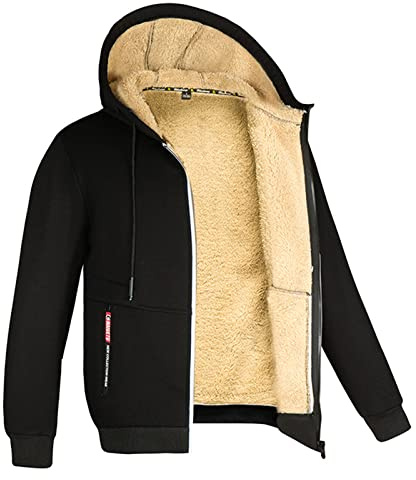 Sweats Homme Polaire Sweat à Capuche Veste avec Zippée Hiver Chaud Épaisse Sherpa Manches Longues Manteaux Poche Zippée Blouson Thermique Casual Travail Sport Sweat