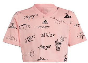 adidas Bambina Brand Love Junior Girls Cropped T-Shirt, Semi Pink Spark/Black, 14-15 Years