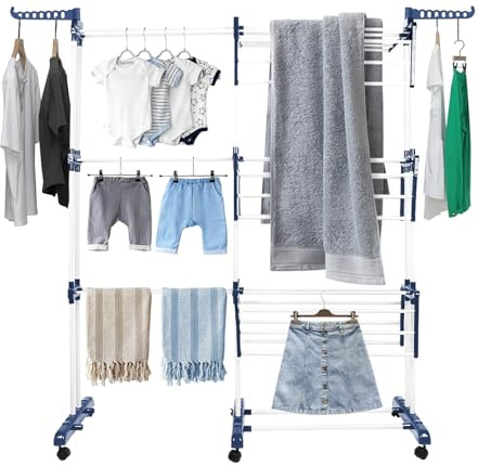 Homewell - Tendedero para ropa y secadores de ropa de cama, plegable para interiores con alas laterales, apto para dormitorio, balcón y lavandería