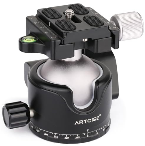 ARTCISE Low Profile Ball Head, 46mm 360° Panorama Metal Tripod Head with Arca 1/4 Quick Release Plate and 1/4 to 3/8 Convert Screw Thread Adapter for Tripod Slider DSLR,Max load: 20kg