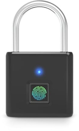 Lucchetto con impronte digitali, IP55, impermeabile, lucchetto, impronte digitali, ricarica USB Bluetooth, biometrico, alta chiusura di sicurezza per palestra, garage, capannone, nero