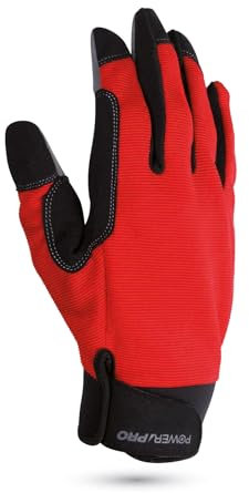 Ergos GERIN Gants De Sécurité | 1 Paire | Protège Contre Les Risques Mécaniques | Tous Travaux Manipulation d'outils | Paume renforcée | Dextérité | Rouge/Noir| Certifié CE