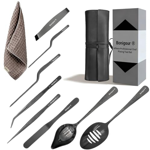 Bonigour Herramientas de chapado de chef, juego de herramientas profesionales de chapado culinario, pinzas de pescado de acero inoxidable, espátula de pastelería, pinzas de decoración de pasteles para
