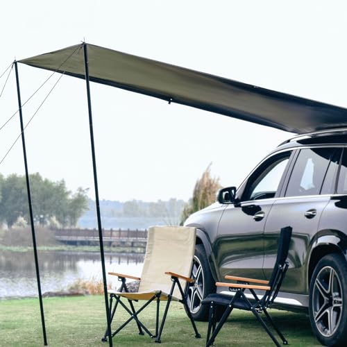 wasserdichte Fahrzeugplane, Wohnmobil-Markise, Tragbare Auto-Markise mit Saugnäpfen, Benötigt Keine Dachträger-Hardware, LKW-SUV-Zubehör – Schwarz