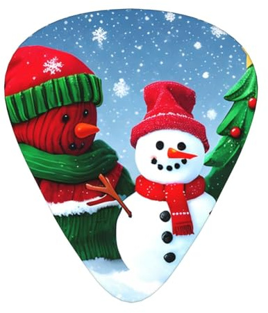 Gitarrenplektren, 12-teiliges Set, angenehm in der Hand mit glatten Kanten, drei Stärken, passend zu weihnachtlichen Schneemann-Drucken