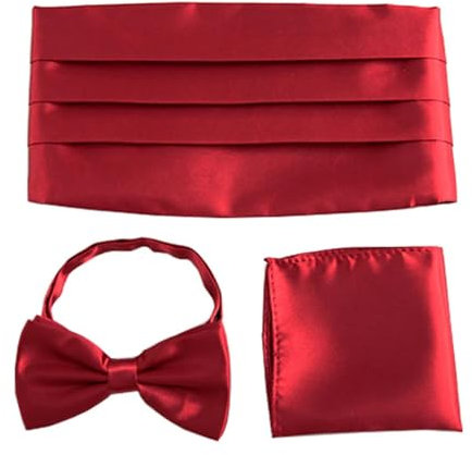 Kummerbund-Set für Herren, Einstecktuch, Fliege, Smoking, Hochzeit, breiter Gürtel, zeremonieller Gürtel, weinrot, Einheitsgröße