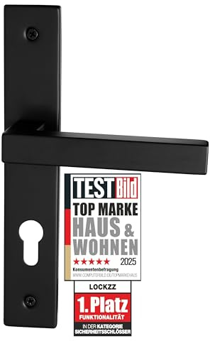 lockzz Türgriff Drückergarnitur Estenfeld-IV Schwarz Matt – Türklinke L-Form Eckig für Zimmertüren – BB Buntbart Langschild Türbeschlag Set mit Hochhaltefeder – Innentür Beschlag eckig