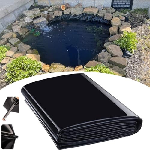 Ddasam Teichfolie 4x4m Teichfolien, Schwarz HDPE Teichfolien Schwerlast, Flexibel Gartenteiche Dichtungsfolie Teichmembran Folie für Fischteiche, Brunnen, Wassergarten und Wasserfall
