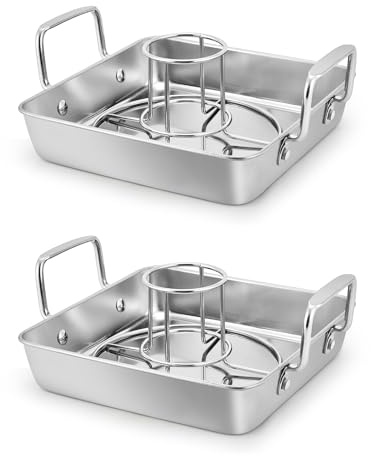 Leonyo Bierdosenhalter, Edelstahl, 22,9 cm, Huhnbräter, robuste 2 Bräter mit 2 vertikalen Hähnchenbrätern für Grill, Smoker, Grill, ofen- und spülmaschinenfest