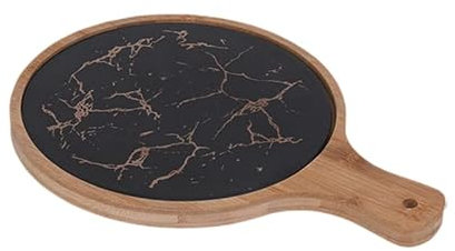 Tabla de servir de bambú para queso y plato de cerámica, plato de queso para carne, queso, galletas, bandejas de servir de regalo de inauguración de la casa de frutas (negro)