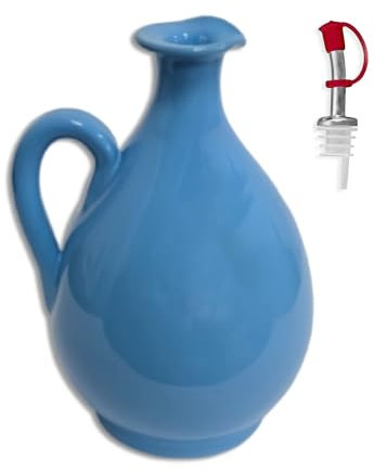 Sicignano | Brocca Olio Oliera Terracotta 500 ml, Colorata Decorata a Mano, Omaggio Beccuccio Versatore, Contenitore per Olio Aceto, Ampolla Dosatrice per Olio Oliva, Made in Italy (Colorata)