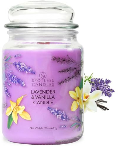 Spotless Leopard Vela de vainilla y lavanda, tarro de cristal de 22 onzas con mecha de madera en un frasco decorado dentro de una caja de regalo de presentación y caja protectora para envío