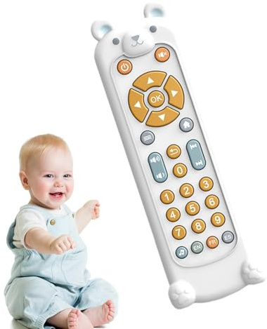 Control remoto realista para niños, control remoto de juguete de silicona, Lindos juguetes educativos tempranos en forma de animal, Control remoto de música para TV para niños en 3 idiomas (inglés