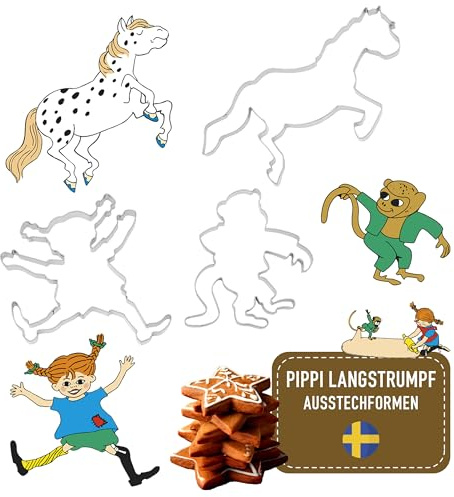 Moldes para hornear Pippi para niños, con licencia oficial de Pippi, moldes para galletas, pan de jengibre y juegos, diseño sueco (64 – 123 mm)