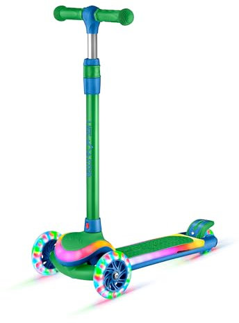 3-Wheel Kids Scooter with Multi-Color Lights on Deck & Wheels – 5-Height Adjustable Handlebar, Wide Anti-Slip Deck, Child Safety Certified, Boys & Girls Ages 3+ Supports Up to 150 lbs