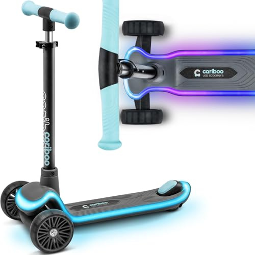 Cariboo Roller Kinder Scooter Mit 3 Rädern Ab 3 Jahren Kinderscooter Kinderroller LED Trittbrett Beleuchtung 5 Mehrfarbige Und 6 Einfarbige Modi Dreirad Höhenverstellbar ABEC7 LEDstar