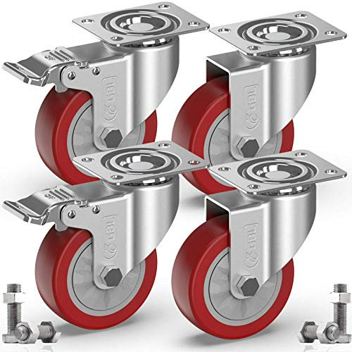 Trolley-Räder, drehbare Lenkrollen, robuste Lenkrollen mit 4 Bremsen + Schrauben, 100-mm-Rollen bis zu 600 kg – 4er-Set, keine Spuren auf dem Boden, leise Lenkrollen for Möbel, drehbare, gummierte Tro