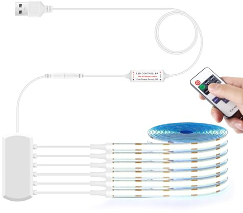 LRGBST 5V USB COB LED Strip, 6 Rollen 1M Weiß COB LED Strip Licht mit Fernbedienung Dimmer für akustische Panels Schrankregale Schaufenster Regalküchen Beleuchtung