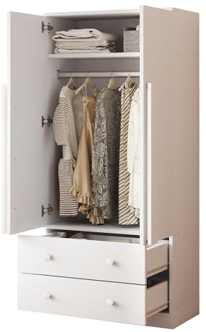 KecDuey Kleiderschrank 70 x 40 x 170cm, Kinderschränke,Klein Kleiderschränke,Doppeltüren-Design, mit Schubladen und Ablagefächern (Weiß)